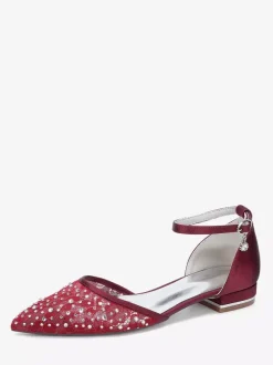 Chaussures de mariée plates en dentelle et strass à bout pointu