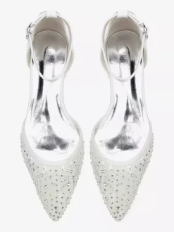 Chaussures de mariée plates en dentelle et strass à bout pointu