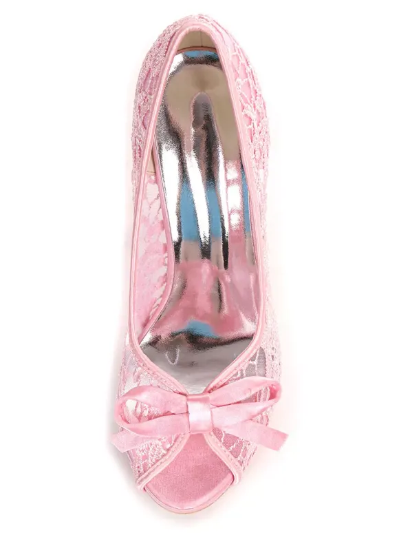 Chaussures de mariée à talons aiguilles en dentelle blanche