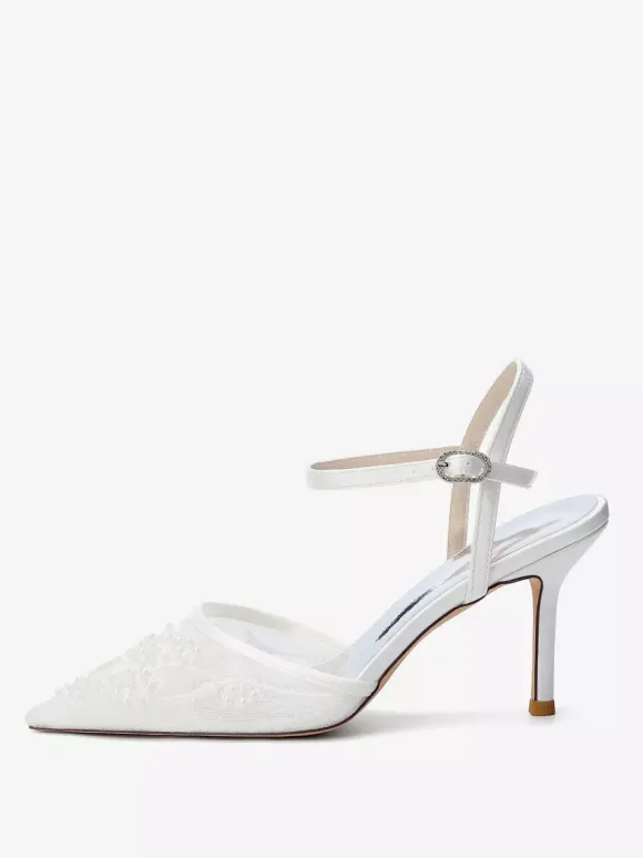 Chaussures de mariée à talons hauts bout pointu ornées de perles