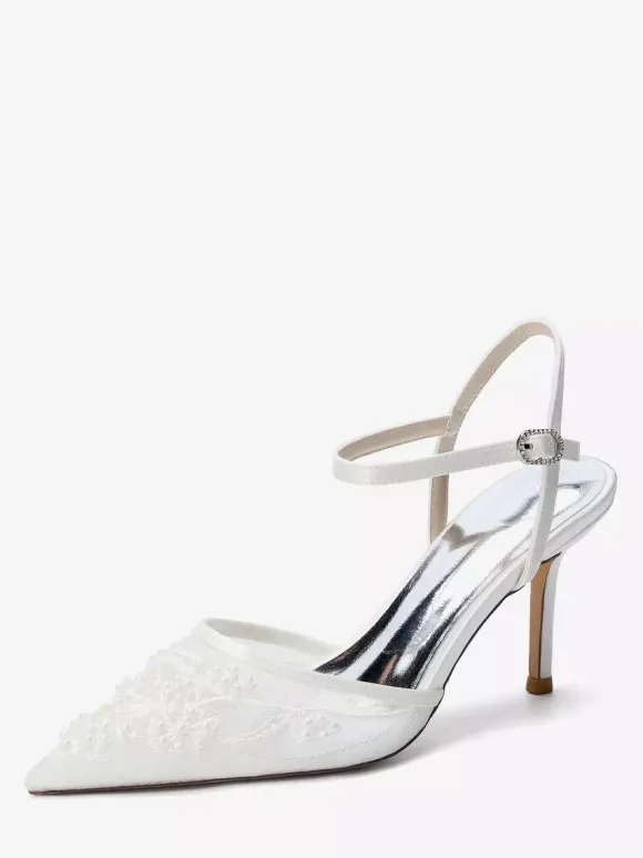 Chaussures de mariée à talons hauts bout pointu ornées de perles