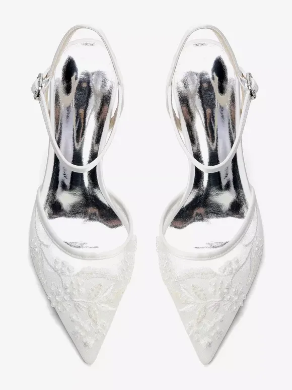 Chaussures de mariée à talons hauts bout pointu ornées de perles