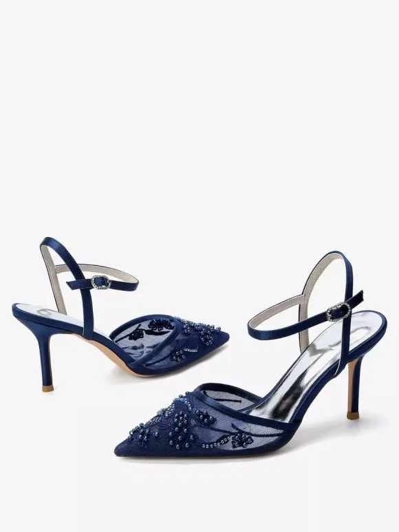 Chaussures de mariée à talons hauts bout pointu ornées de perles