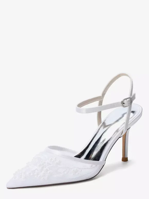 Chaussures de mariée à talons hauts bout pointu ornées de perles