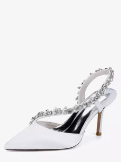 Chaussures de mariée à talons hauts bout pointu en satin strass talon aiguille
