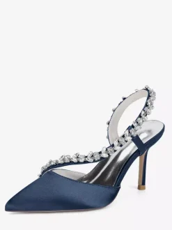 Chaussures de mariée à talons hauts bout pointu en satin strass talon aiguille