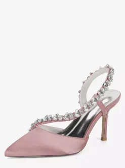 Chaussures de mariée à talons hauts bout pointu en satin strass talon aiguille