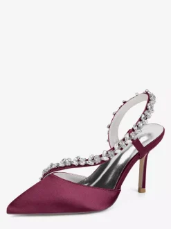Chaussures de mariée à talons hauts bout pointu en satin strass talon aiguille