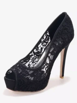 Chaussures De Mariée Transparentes en dentelle plateforme talon haut Sandales mariage