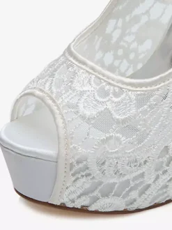 Chaussures De Mariée Transparentes en dentelle plateforme talon haut Sandales mariage