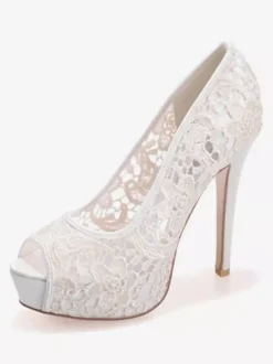 Chaussures De Mariée Transparentes en dentelle plateforme talon haut Sandales mariage