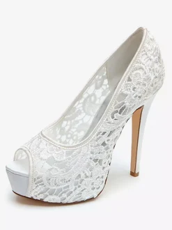Chaussures De Mariée Transparentes en dentelle plateforme talon haut Sandales mariage