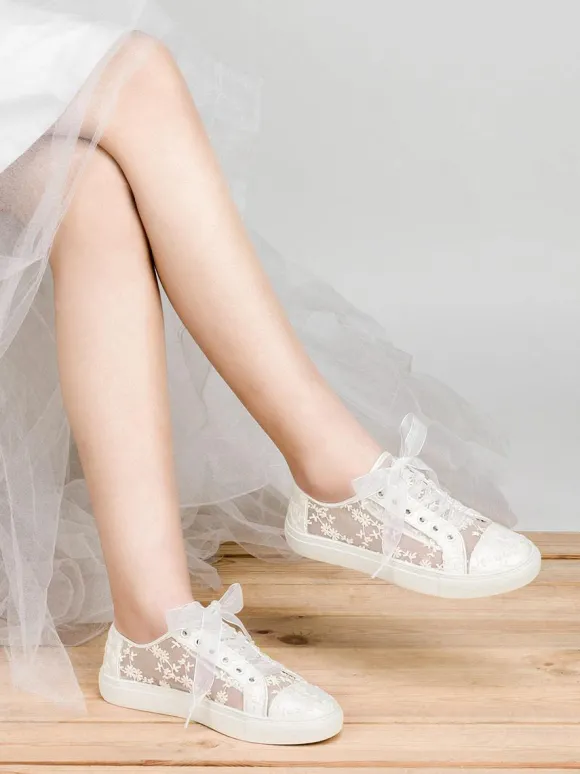 Chaussures De Mariée Transparentes Baskets Plates En Soie Et En Satin Bout Rond