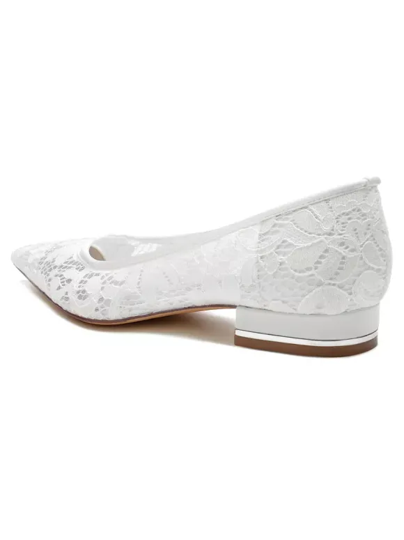 Chaussures de Mariée Transparentes Mariage Femme Bout Pointu en Dentelle Talon Bas