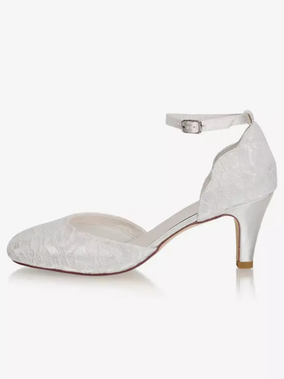 Chaussures De Mariée Vintage Ivoire En Satin Sangle Talon Carrée Chaussures Mariage Rétro