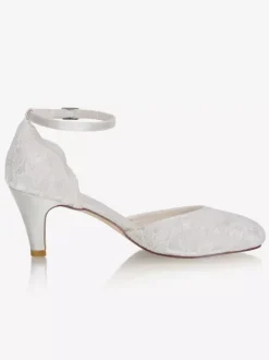 Chaussures De Mariée Vintage Ivoire En Satin Sangle Talon Carrée Chaussures Mariage Rétro