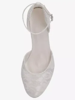 Chaussures De Mariée Vintage Ivoire En Satin Sangle Talon Carrée Chaussures Mariage Rétro