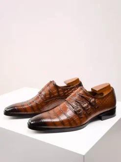Chaussures de moine pour hommes bout carré détails métalliques cuir