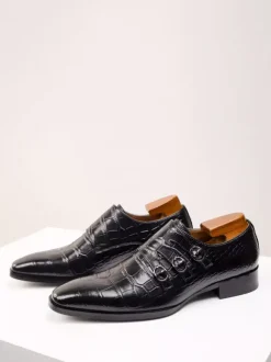 Chaussures de moine pour hommes bout carré détails métalliques cuir