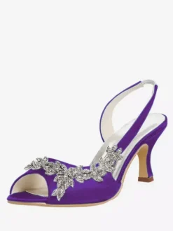 Chaussures de Mère de Mariée 2026 Violet Bout Ouvert Strass Slingbacks Chaussures de Mariage Talon de Chaton Chaussures de Mariée