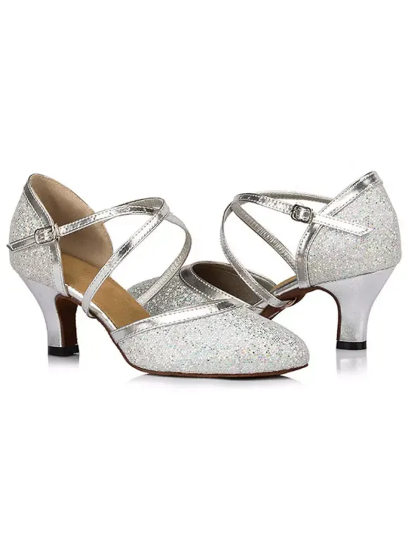 Chaussures de salon femme argent paillete boucle réglable
