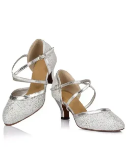 Chaussures de salon femme argent paillete boucle réglable