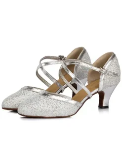 Chaussures de salon femme argent paillete boucle réglable
