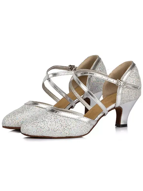Chaussures de salon femme argent paillete boucle réglable