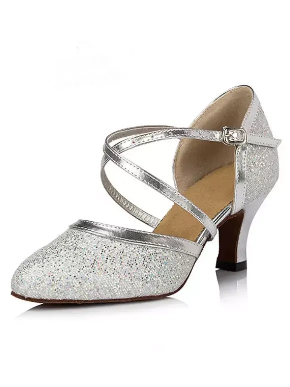 Chaussures de salon femme argent paillete boucle réglable