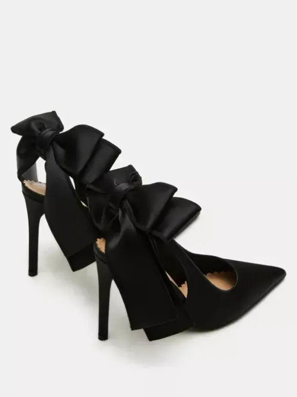 Chaussures de soirée en satin à bout pointu et talon haut avec n艙ud