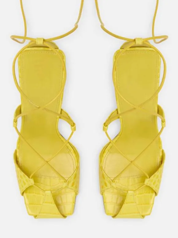 Chaussures de soirée en satin bleu à lacets chaussures sandales à talons hauts pour femmes