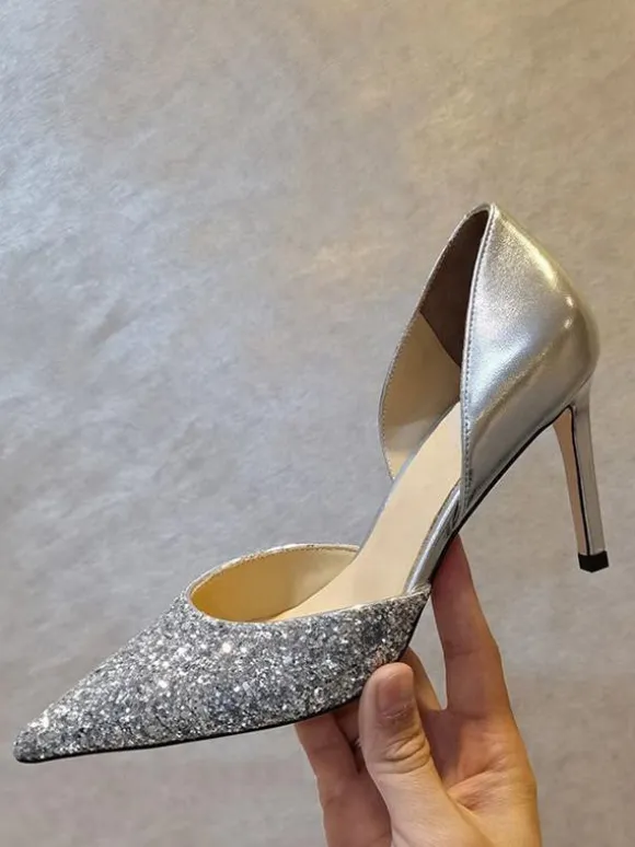 Chaussures de soirée à talons pour femmes chaussures habillées à bout pointu et à talons aiguilles couleur chair