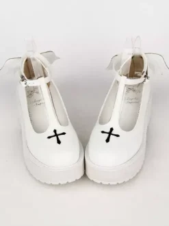 Chaussures Gothique Lolita croisent plate-forme Wedge T-strap Lolita Shoes avec aile mal Déguisements Halloween