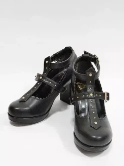 Chaussures gothiques Lolita Escarpins Lolita à talons épais en cuir PU avec rivets lavande