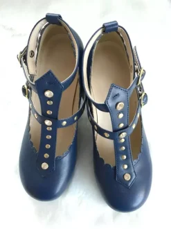 Chaussures gothiques Lolita Escarpins Lolita à talons épais en cuir PU avec rivets lavande