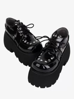 Chaussures gothiques Lolita avec rivets métalliques noirs chaussures Lolita en cuir PU à bout rond