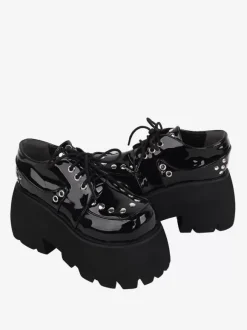 Chaussures gothiques Lolita avec rivets métalliques noirs chaussures Lolita en cuir PU à bout rond