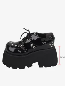 Chaussures gothiques Lolita avec rivets métalliques noirs chaussures Lolita en cuir PU à bout rond