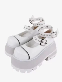 Chaussures gothiques Lolita avec 艙illets métalliques noirs bout rond chaussures Lolita en cuir PU