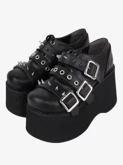 Chaussures gothiques Lolita avec 艙illets métalliques noirs escarpins Lolita en cuir PU à bout rond