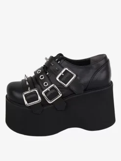 Chaussures gothiques Lolita avec 艙illets métalliques noirs escarpins Lolita en cuir PU à bout rond