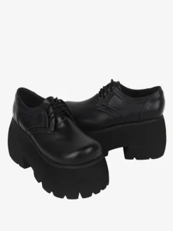 Chaussures gothiques épaisses Lolita noires en cuir PU à bout rond Lolita