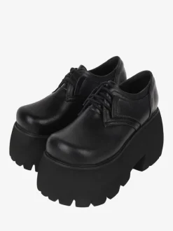 Chaussures gothiques épaisses Lolita noires en cuir PU à bout rond Lolita