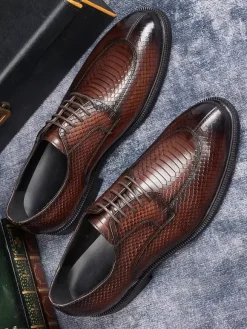 Chaussures habillées derbies pour hommes en cuir véritable gaufré python chaussures d'affaires formelles