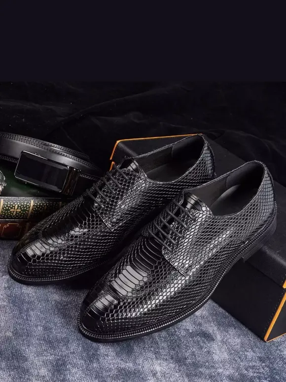 Chaussures habillées derbies pour hommes en cuir véritable gaufré python chaussures d'affaires formelles