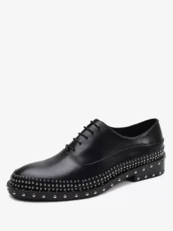 Chaussures habillées hommes pour mariage à bout rond rivets en cuir de vache