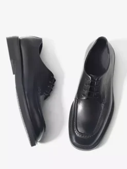 Chaussures habillées noires à bout rond et lacets en cuir véritable pour hommes
