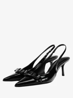 Chaussures habillées noires à talons hauts avec n艙uds et bride arrière à talons aiguilles