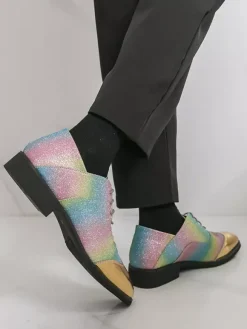 Chaussures habillées à paillettes pour hommes bout rond patchwork lacets chaussures décontractées