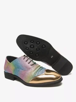 Chaussures habillées à paillettes pour hommes bout rond patchwork lacets chaussures décontractées